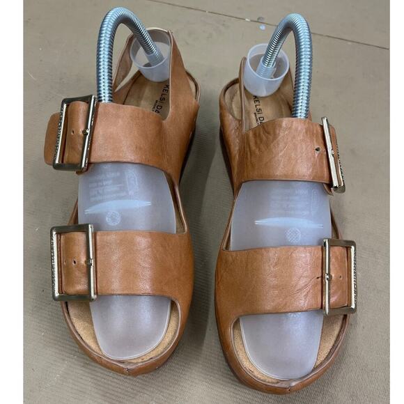 Kelsi Dagger Brooklyn Stacked Wedge Platform Sandals Sz 8 Leather Slip On Buckle - Picture 3 of 10